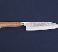 Suzuki-ya Santoku by Tadafusa / All Purpose Kitchen Knife - Nashiji Finish Blue Steel #2 with Walnut Handle #03201M